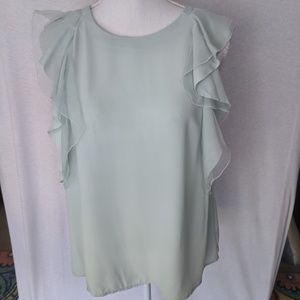 Q&A Womens Mint Blouse Flowy Ruffle Sleeve